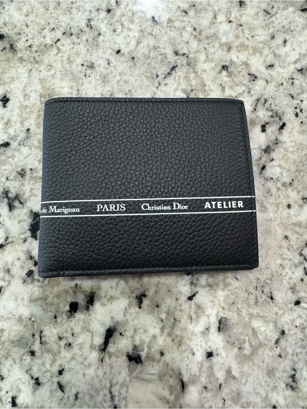 Rare Christian Dior Atelier Black Pebbled Leather Bi-Fold Wallet